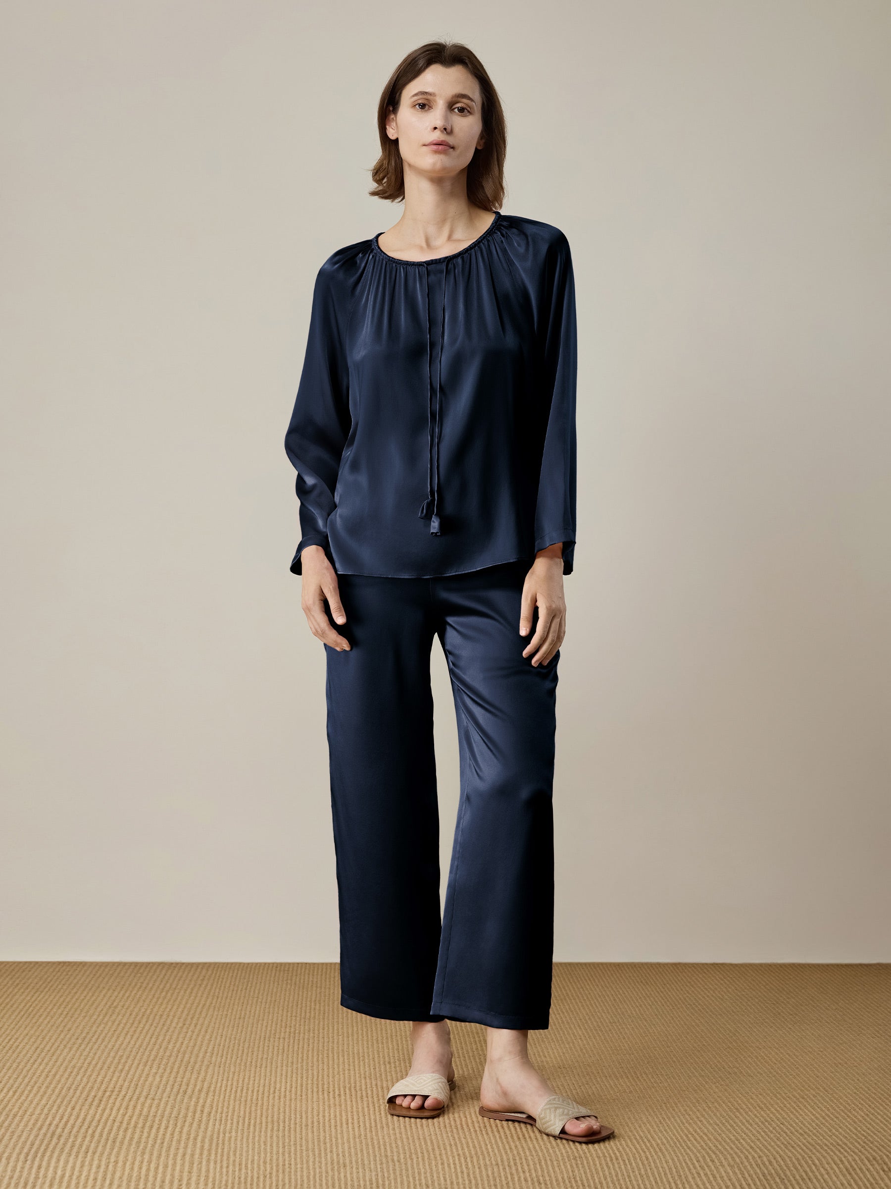 Iridessa Silk Pajama Set With Drawstring Neckline